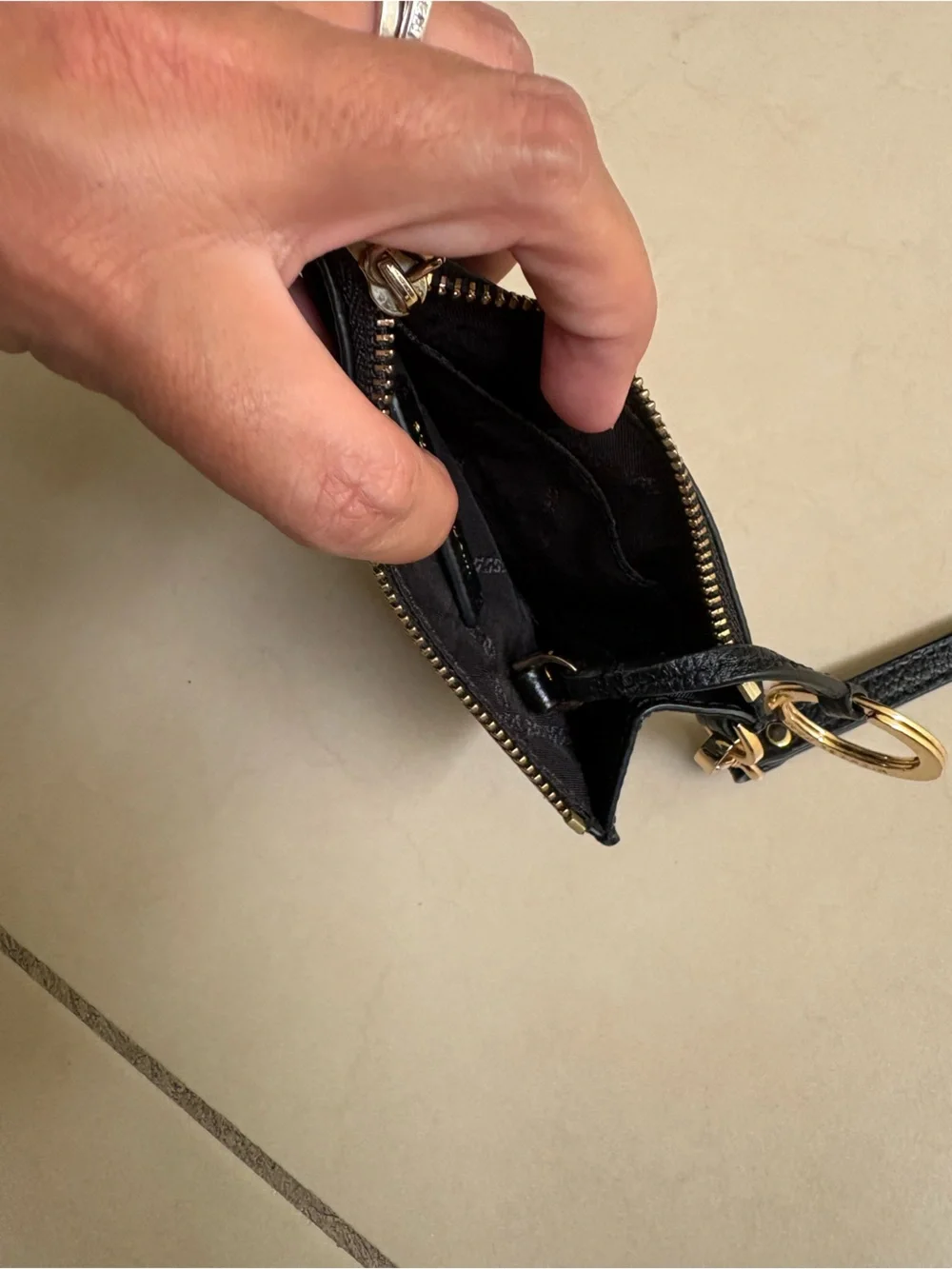 Michael Kors Black Pebbled Leather Wristlet Card Holder with Gold Hardware